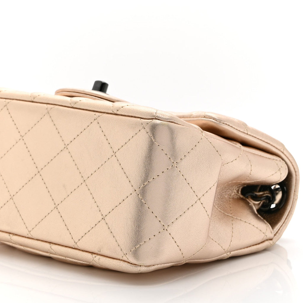 Metallic Lambskin Quilted Mini Square Flap Gold Black