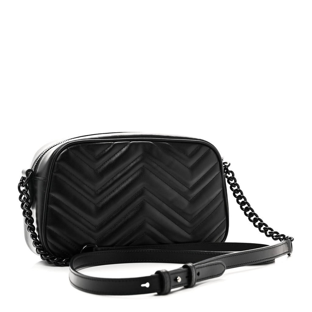 Calfskin Matelasse Monochrome Small GG Marmont Chain Shoulder Bag Black