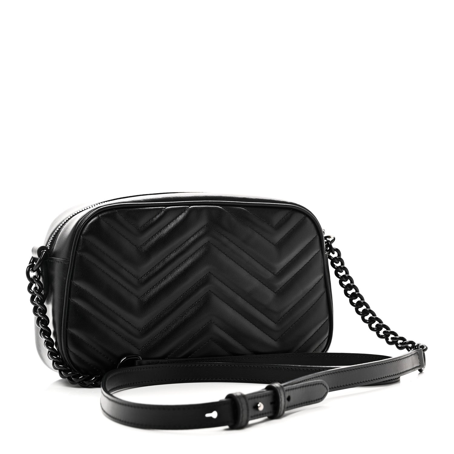Calfskin Matelasse Monochrome Small GG Marmont Chain Shoulder Bag Black