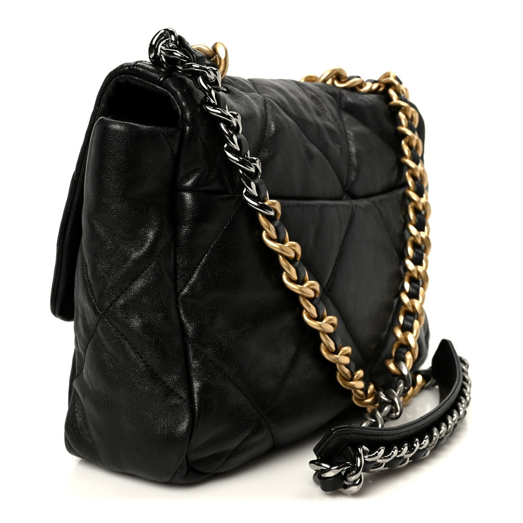 Goatskin Quilted Large Chanel 19 Flap Black