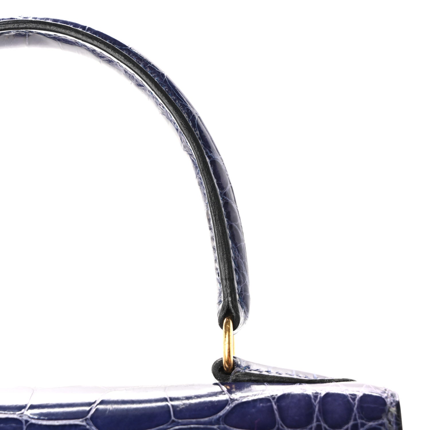 Shiny Alligator Mini Kelly Sellier 20 Bleu Roi