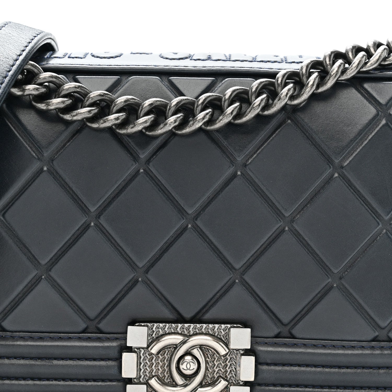 Calfskin Embossed Medium Paris Salzburg Boy Flap Navy