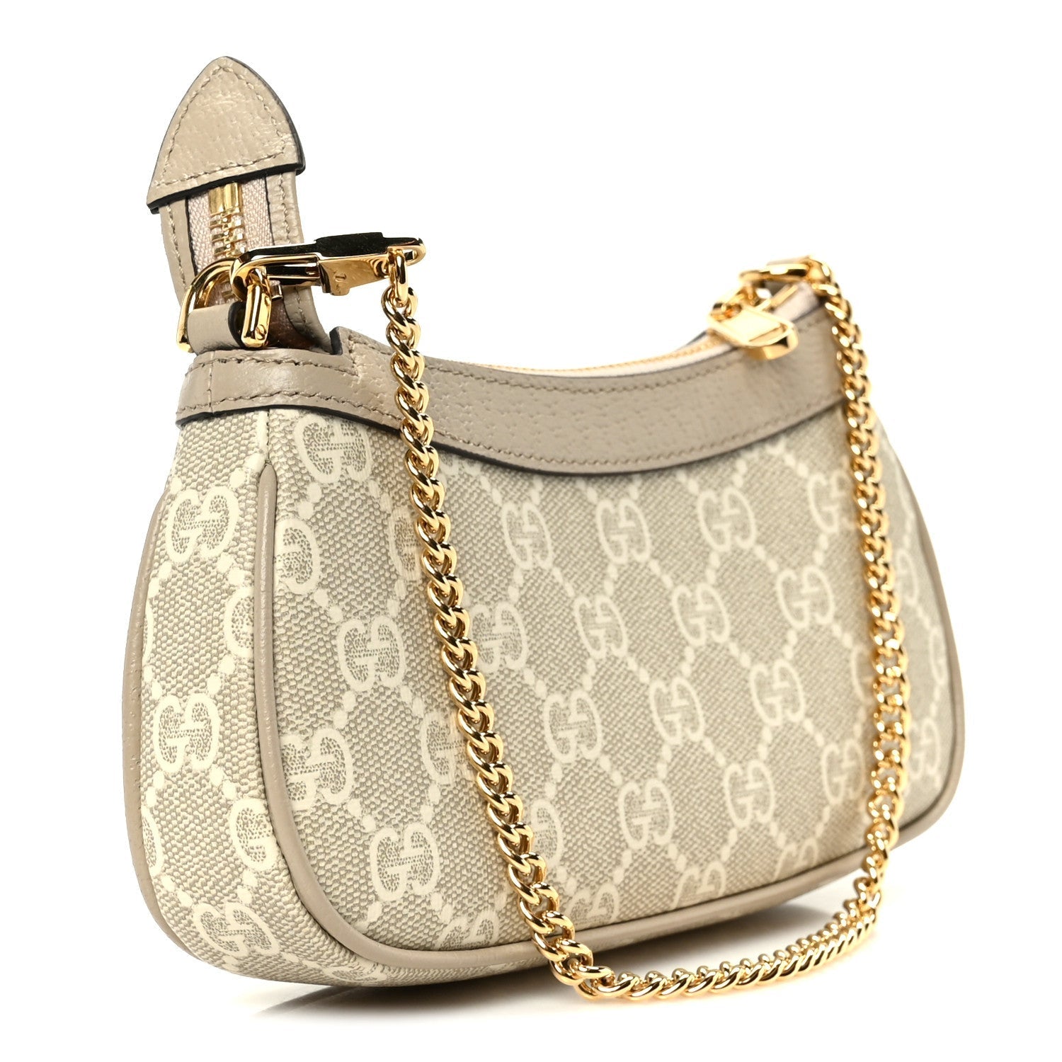 GG Supreme Monogram Textured Dollar Calfskin Web Mini Ophidia GG Handbag Beige Mystic White Oatmeal