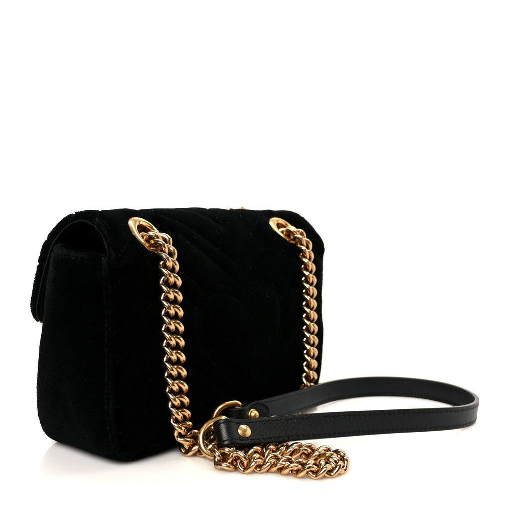 Velvet Matelasse Mini GG Marmont Shoulder Bag  Black