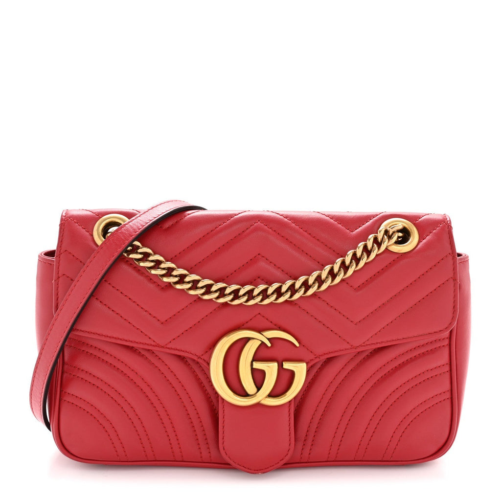 Calfskin Matelasse Small GG Marmont Shoulder Bag Hibiscus Red