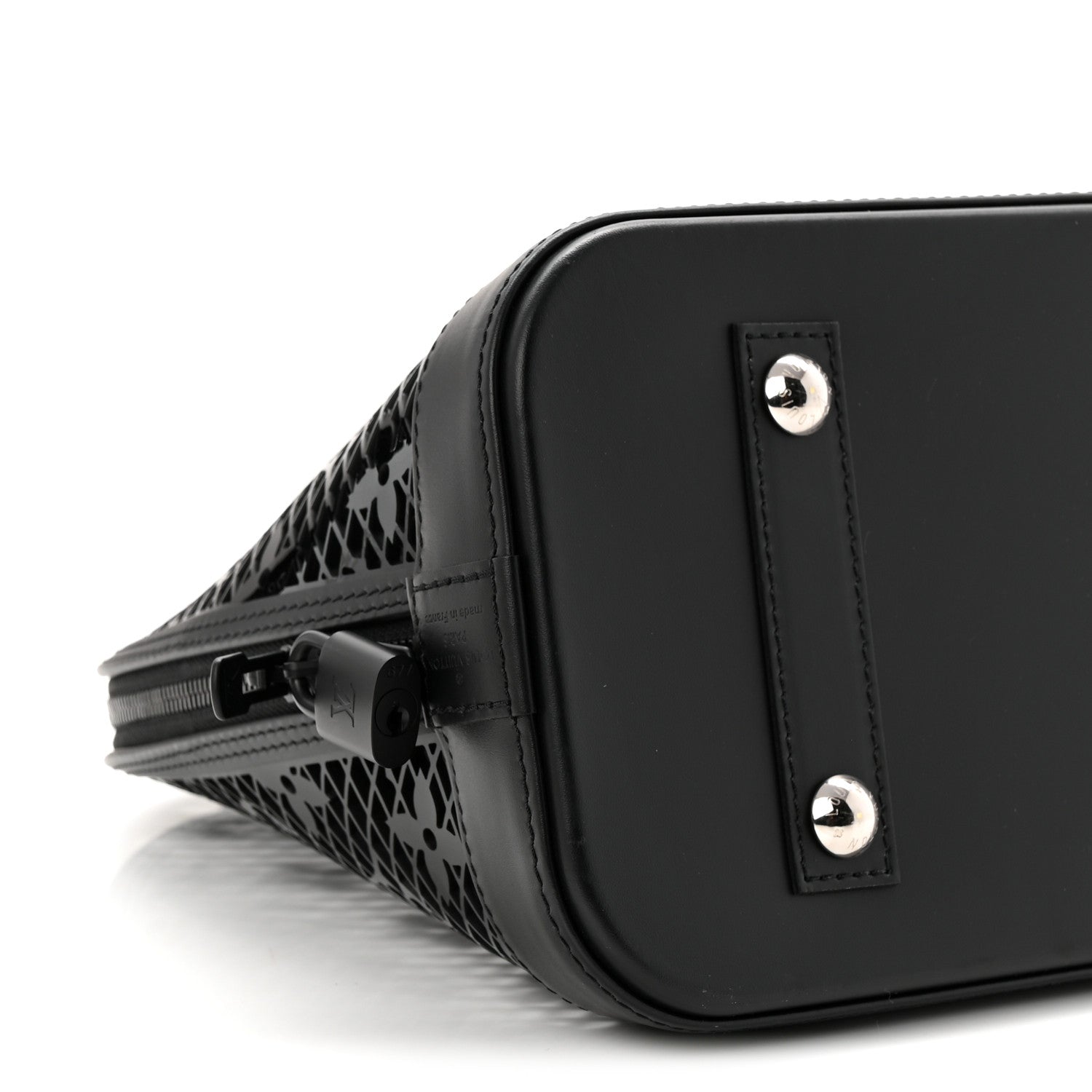 Patent Calfskin Laced Monogram Alma PM Black