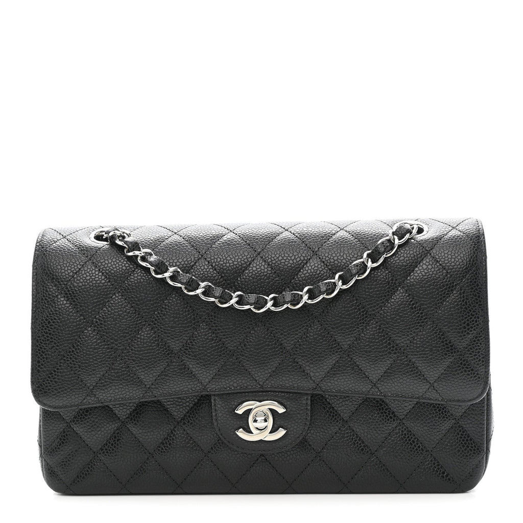 Caviar Quilted Medium Double Flap Black