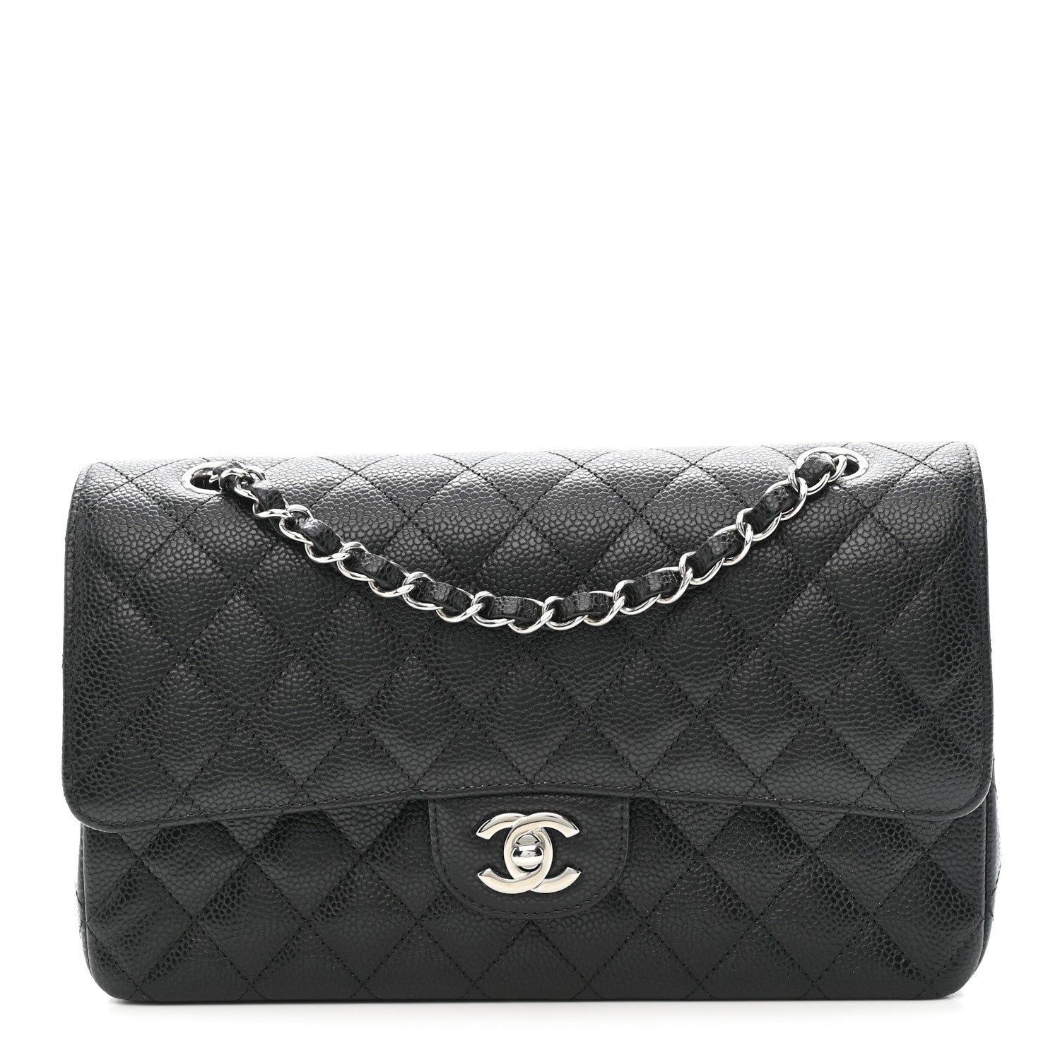 Caviar Quilted Medium Double Flap Black