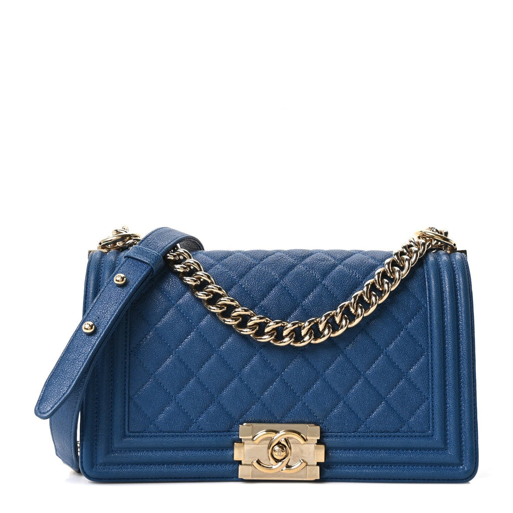 Iridescent Caviar Quilted Medium Boy Flap Dark Blue