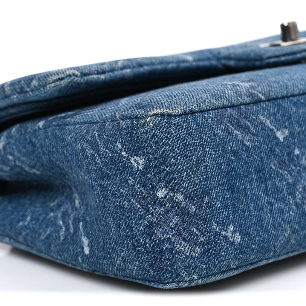 Denim Bleached Chain Medium Double Flap Blue