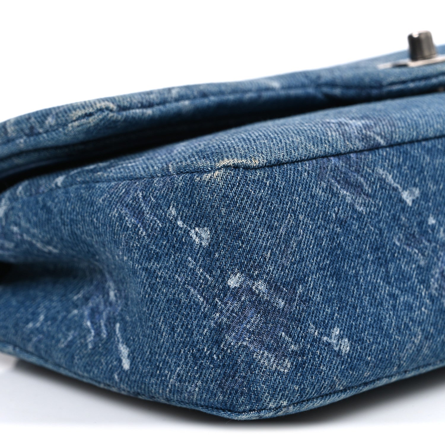 Denim Bleached Chain Medium Double Flap Blue