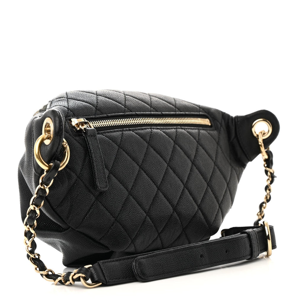 Caviar Quilted Filigree Waist Bag Black