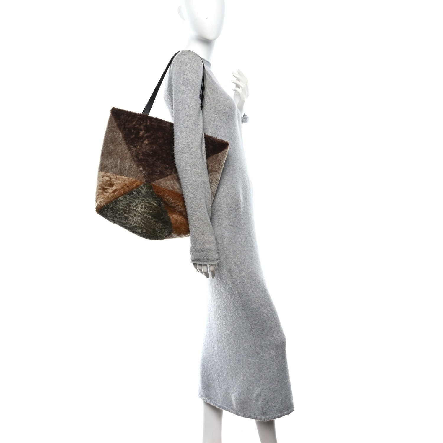 Shearling Large Puzzle Fold Tote Multicolor