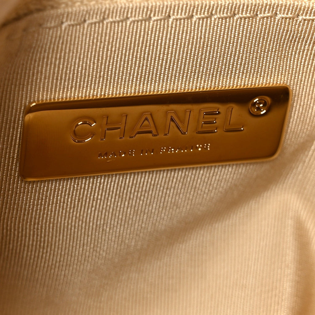 Shiny Goatskin Quilted Medium Chanel 19 Flap Beige