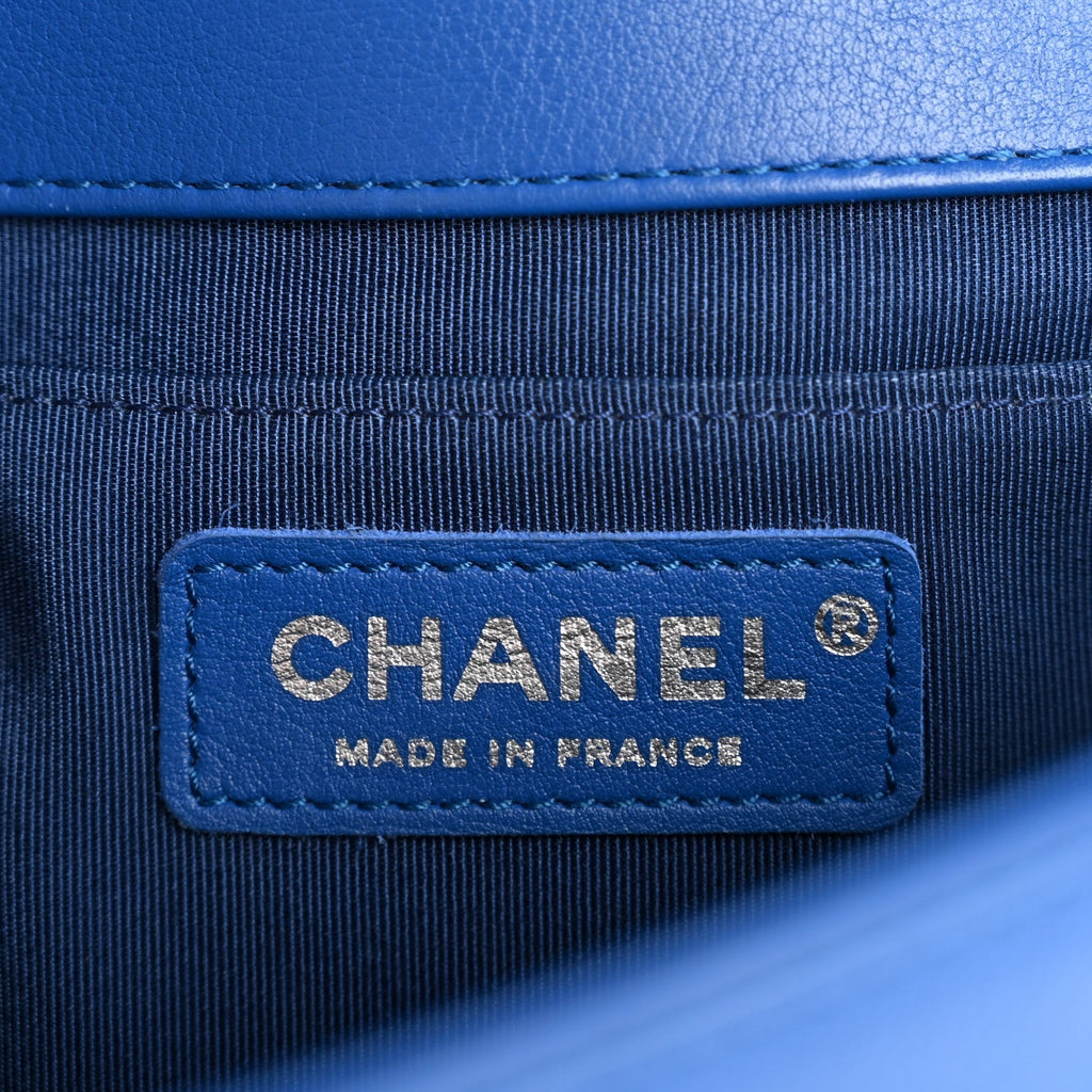 Calfskin Chevron Quilted Medium Boy Flap Blue