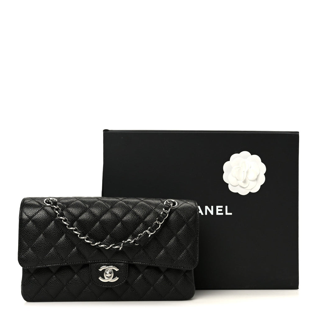 Caviar Quilted Medium Double Flap Black
