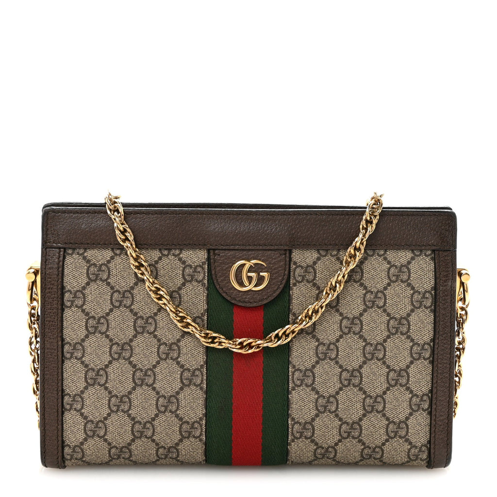 GG Supreme Monogram Web Small Ophidia Chain Shoulder Bag Brown