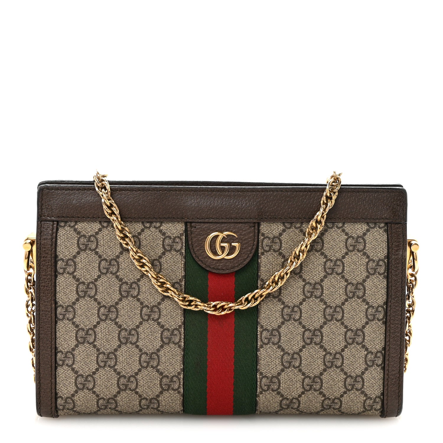 GG Supreme Monogram Web Small Ophidia Chain Shoulder Bag Brown