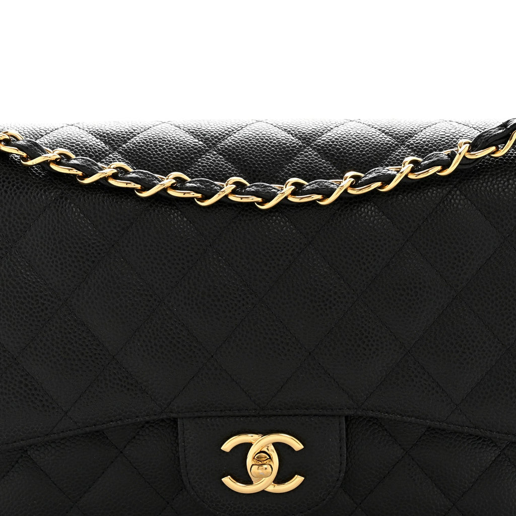 Caviar Quilted Jumbo Double Flap Black