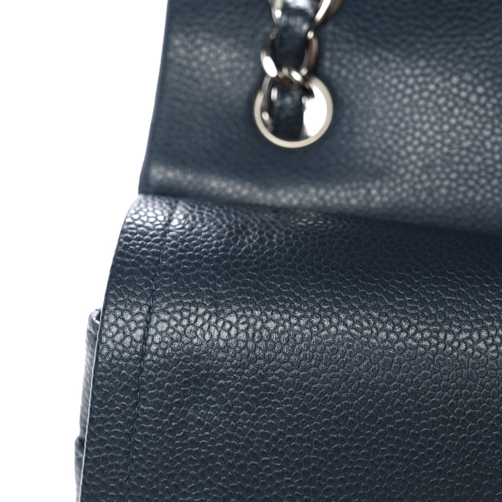 Caviar Quilted Jumbo Double Flap Blue