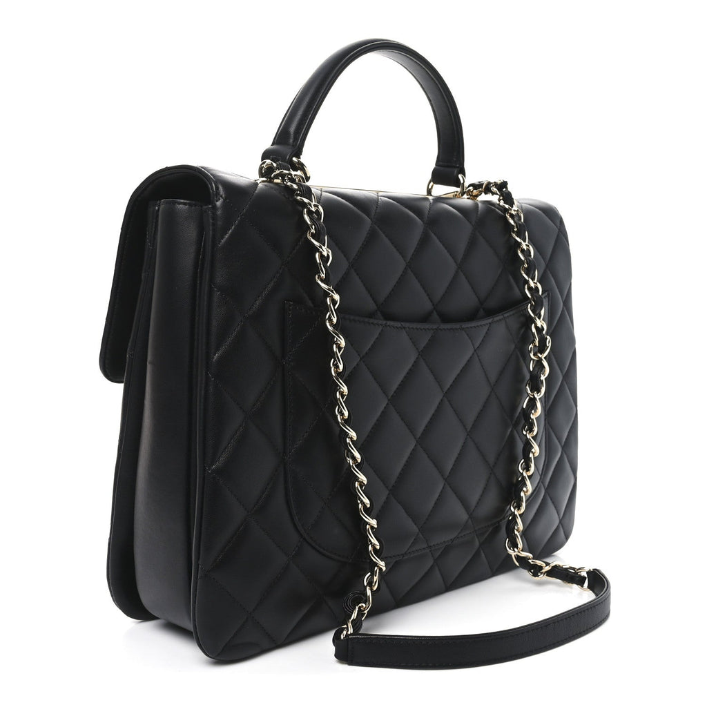Lambskin Quilted Large Trendy CC Dual Handle Flap Bag Black