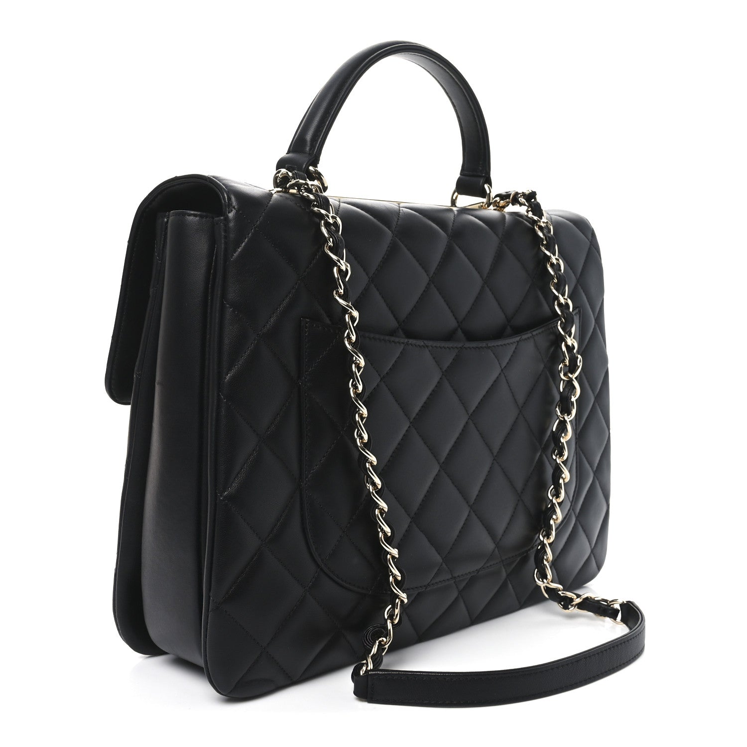 Lambskin Quilted Large Trendy CC Dual Handle Flap Bag Black