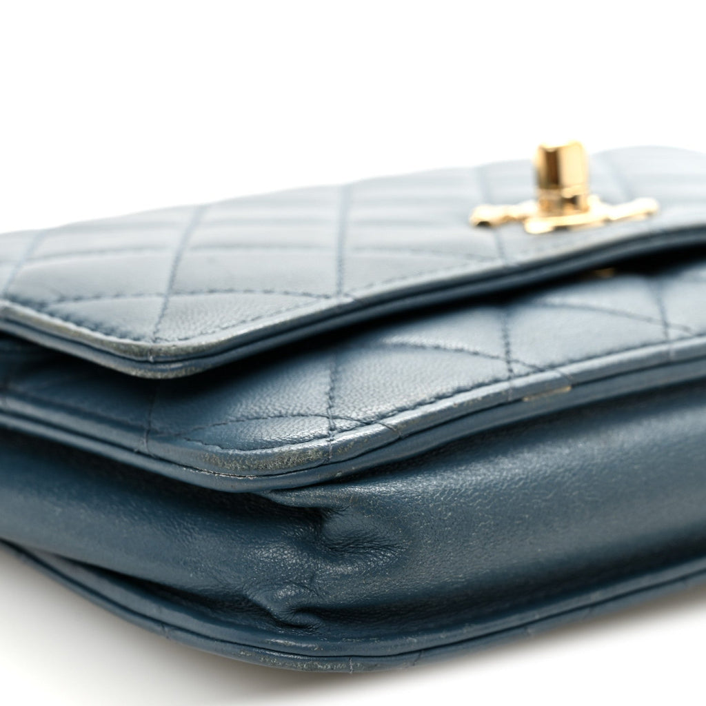Lambskin Quilted Trendy CC Wallet On Chain WOC Blue