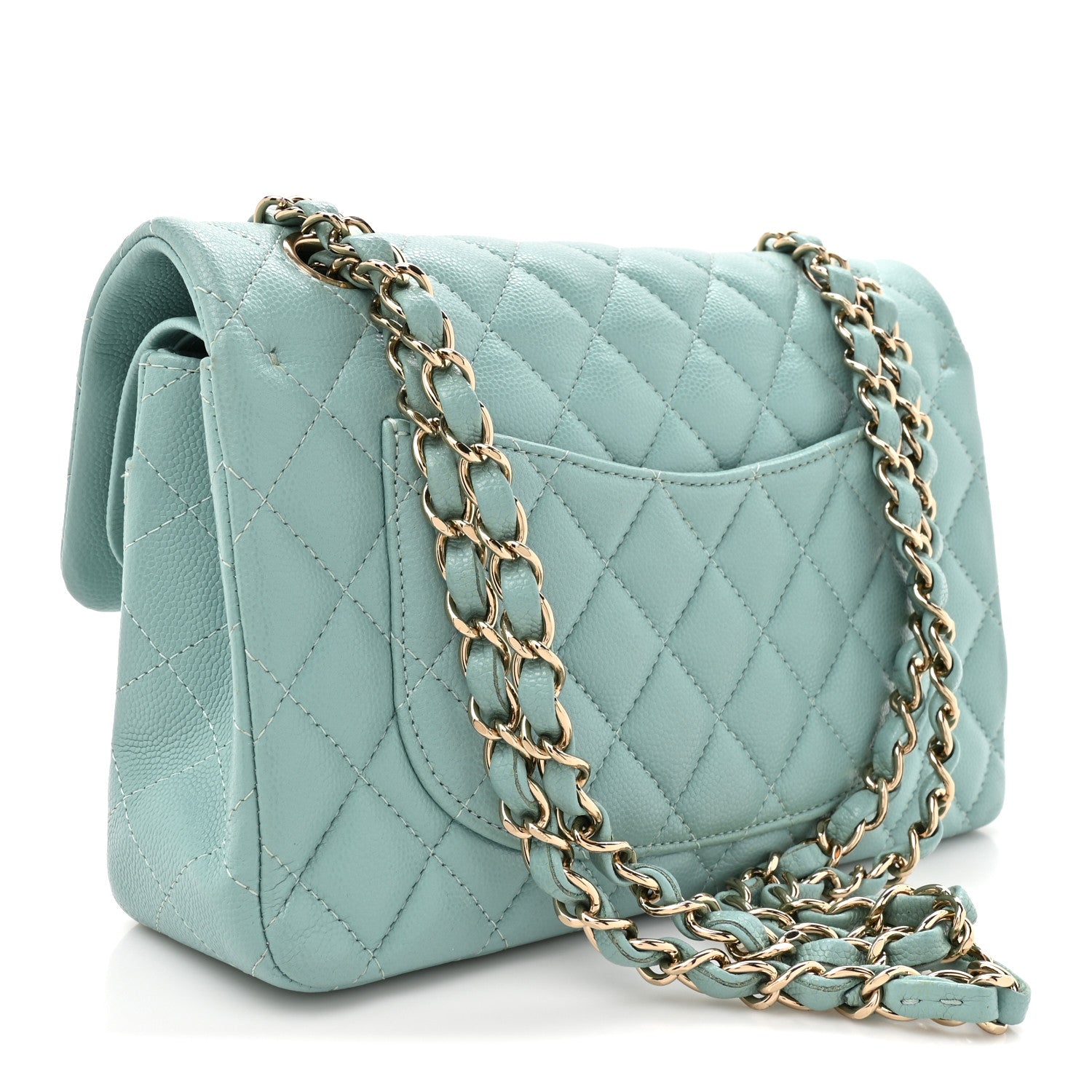 Caviar Quilted Small Double Flap Light Blue