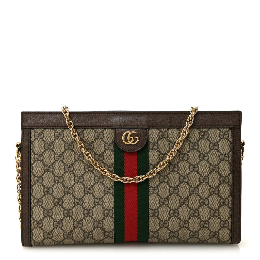 GG Supreme Monogram Web Medium Ophidia Chain Shoulder Bag Brown