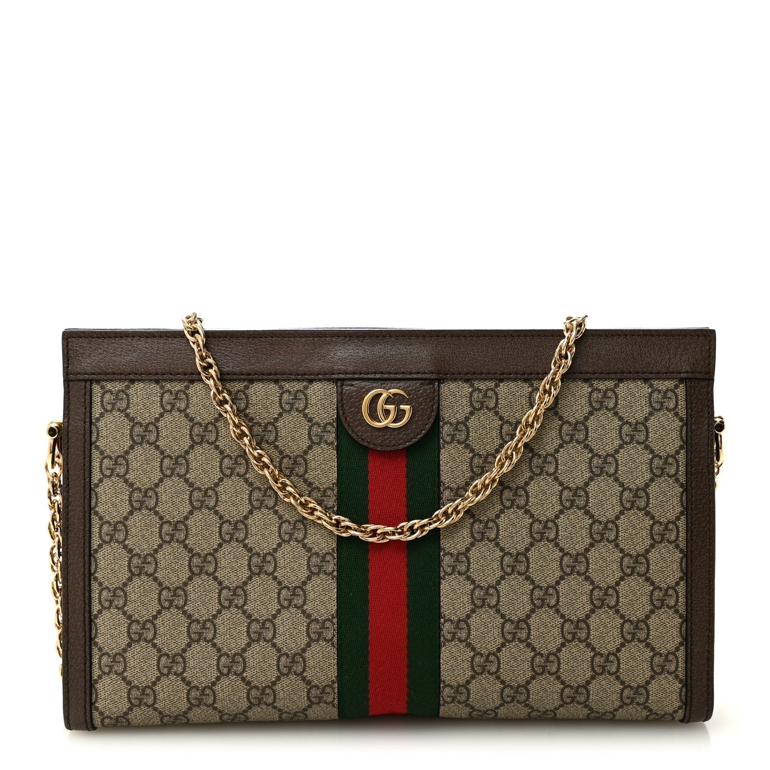 GG Supreme Monogram Web Medium Ophidia Chain Shoulder Bag Brown