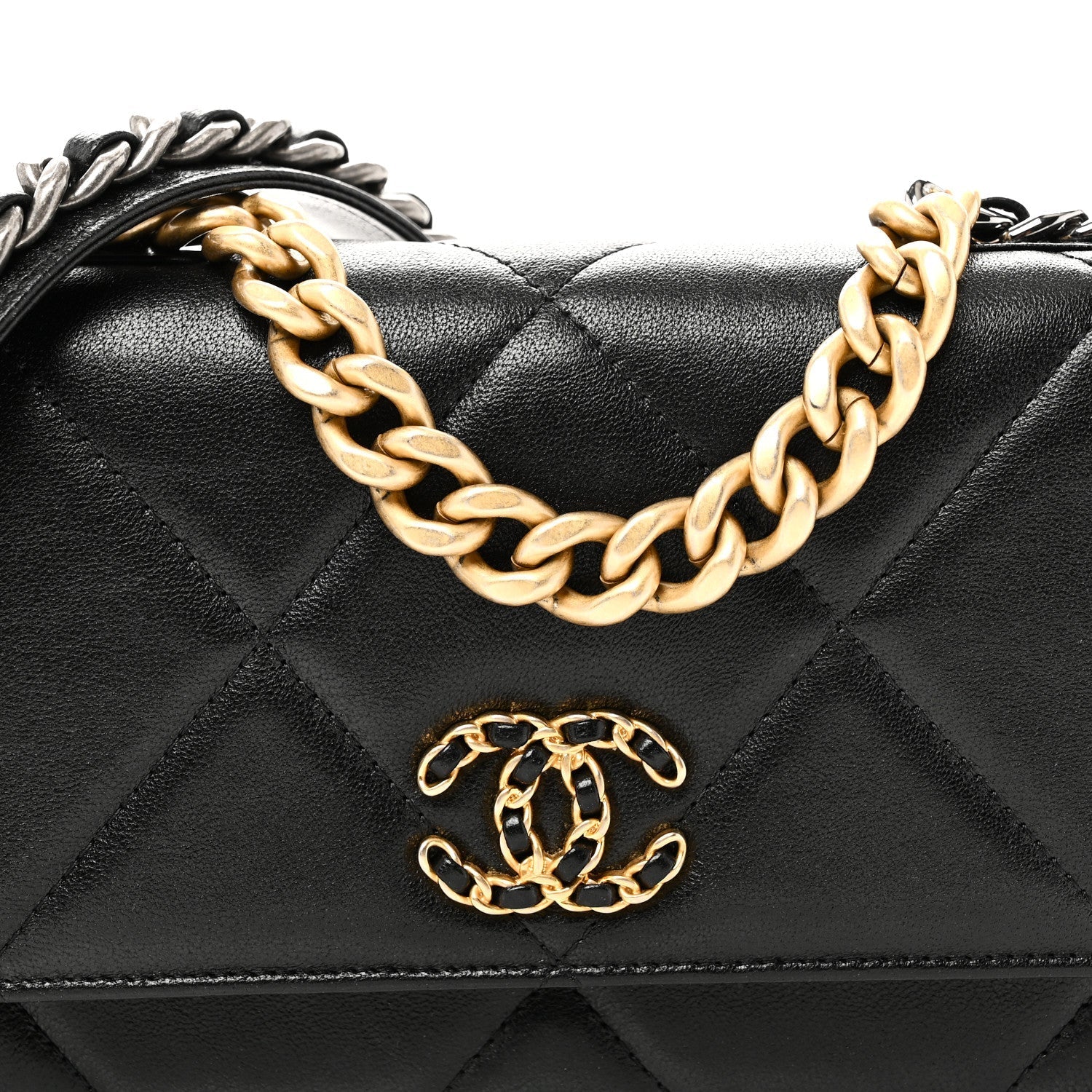 Lambskin Quilted Chanel 19 Wallet On Chain WOC Black