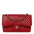 Caviar Chevron Quilted Jumbo Double Flap Dark Red