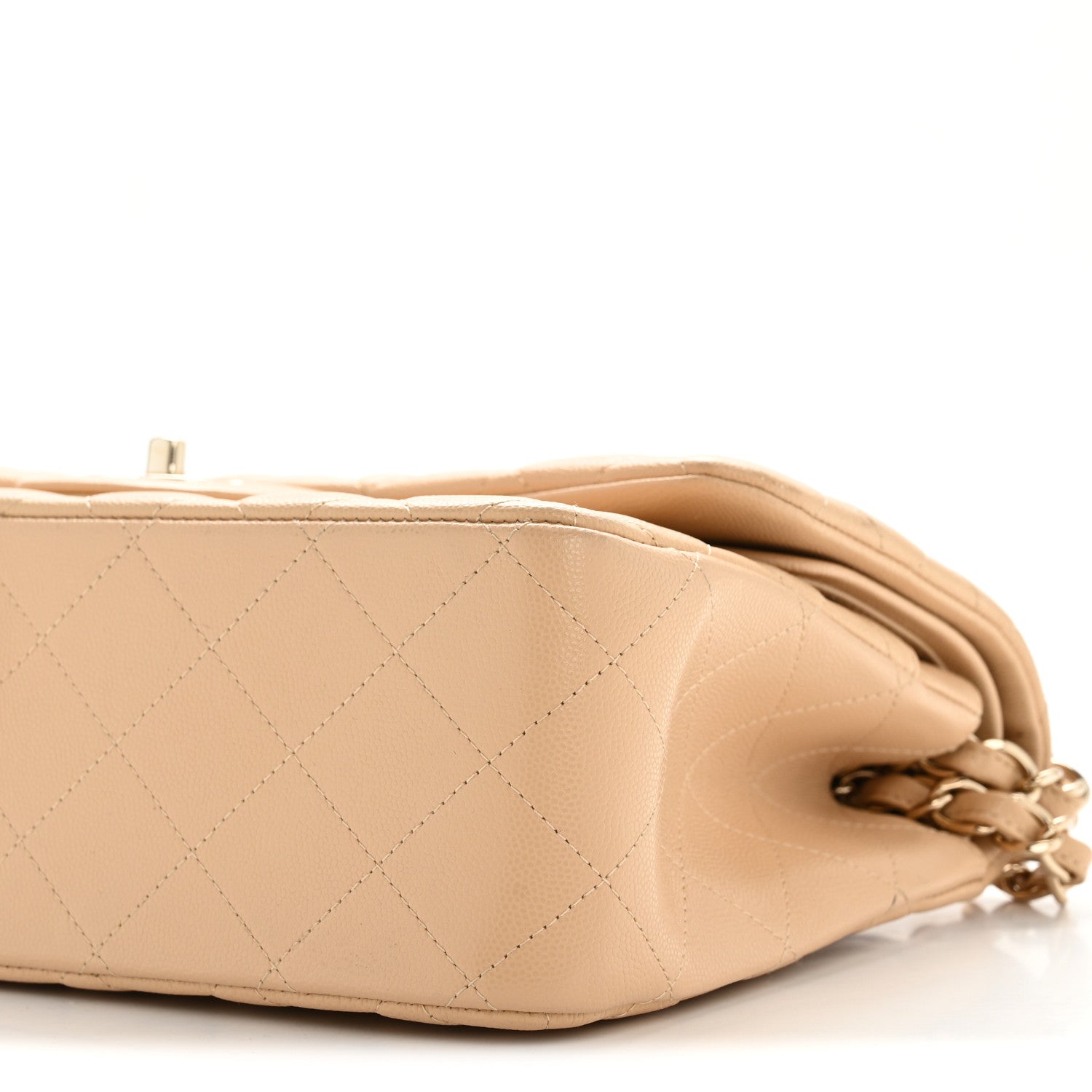 Caviar Quilted Jumbo Double Flap Beige