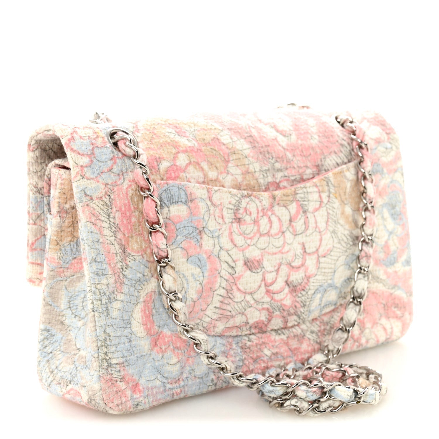 Tweed Quilted Camellia Medium Double Flap Ivory Multicolor