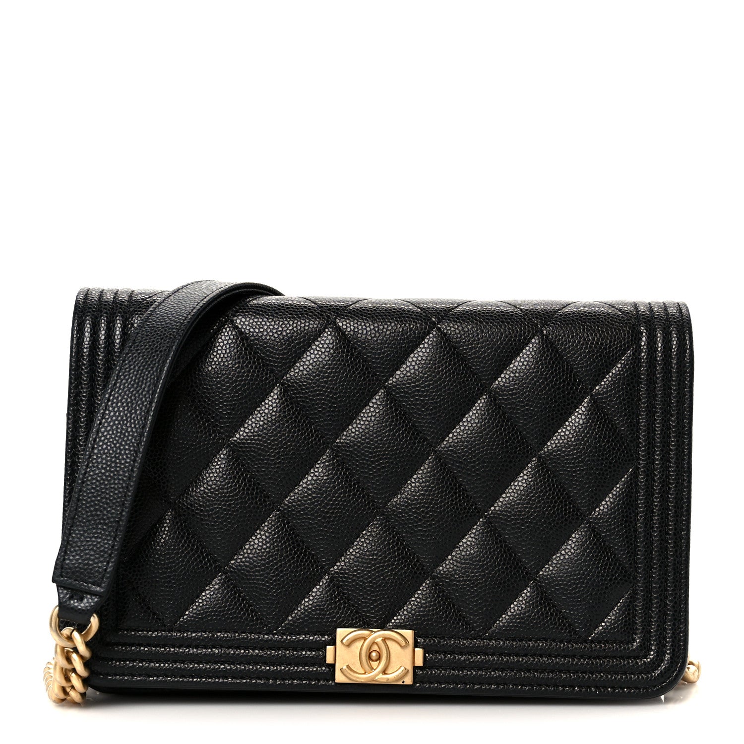 Caviar Quilted Boy Wallet On Chain WOC Black