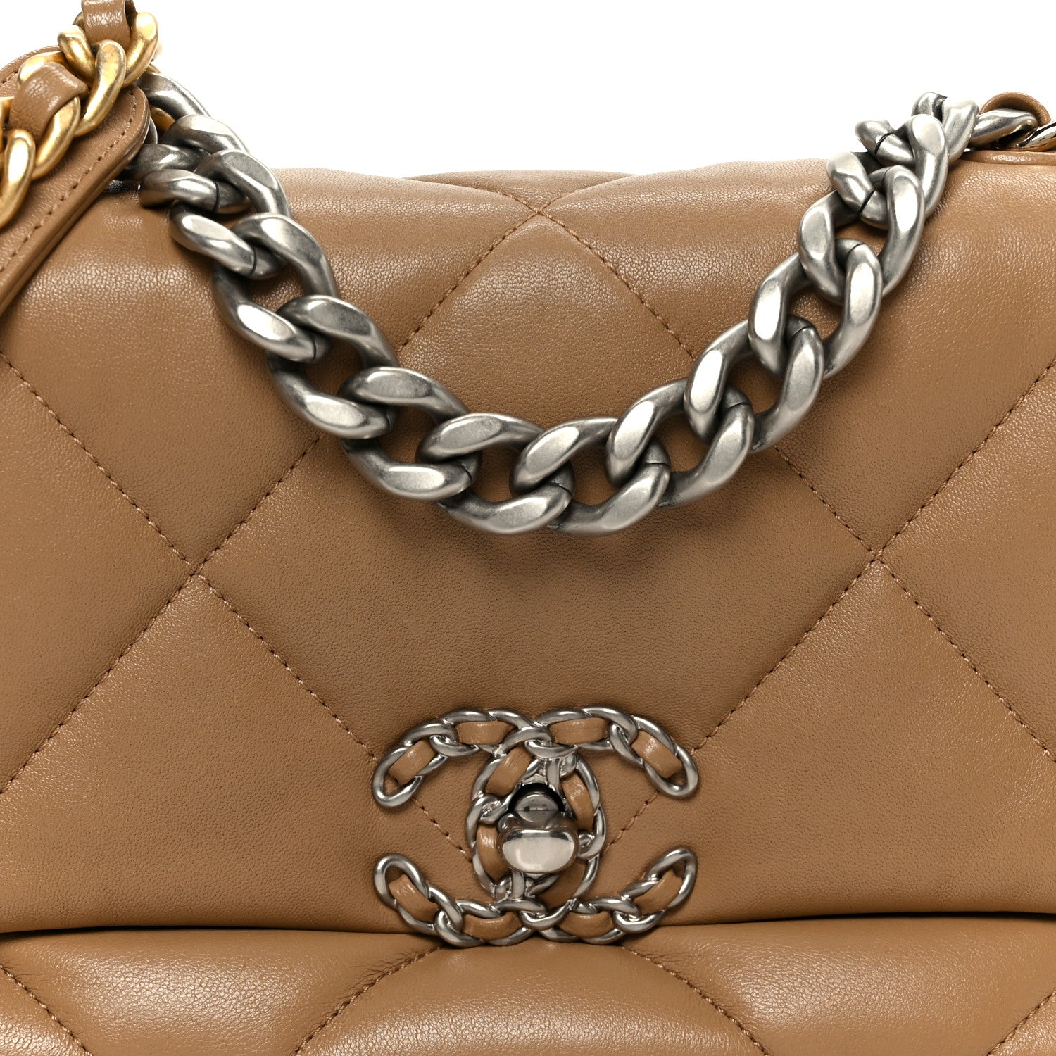 Lambskin Quilted Medium Chanel 19 Flap Dark Beige