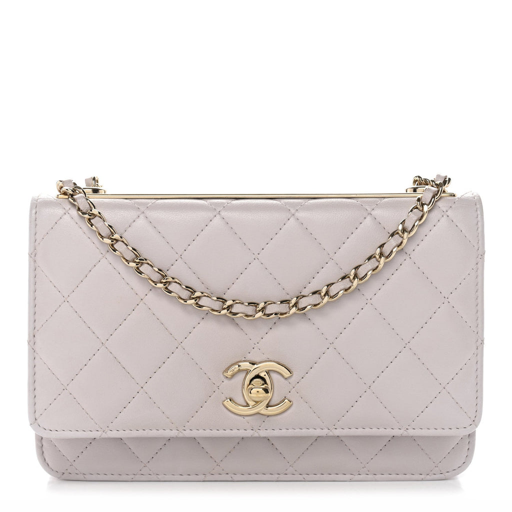 Lambskin Quilted Trendy CC Wallet On Chain WOC Lilac