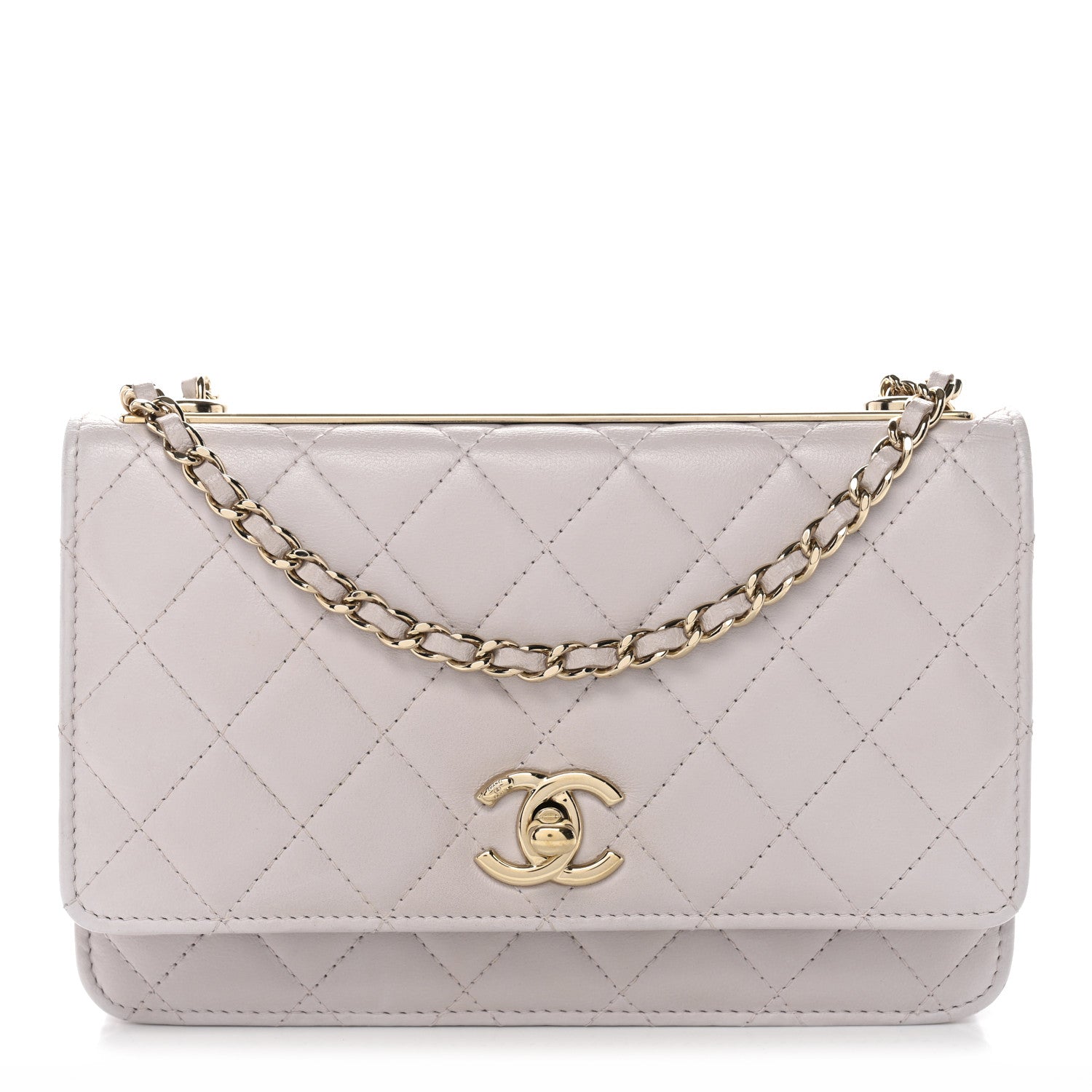 Lambskin Quilted Trendy CC Wallet On Chain WOC Lilac