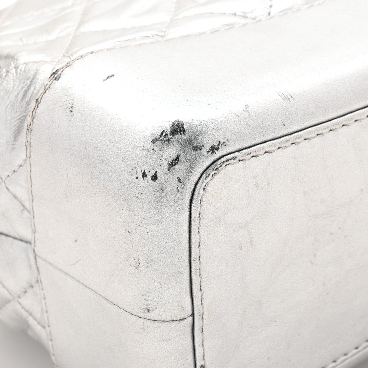 Metallic Crumpled Calfskin Quilted Small Gabrielle Backpack Silver