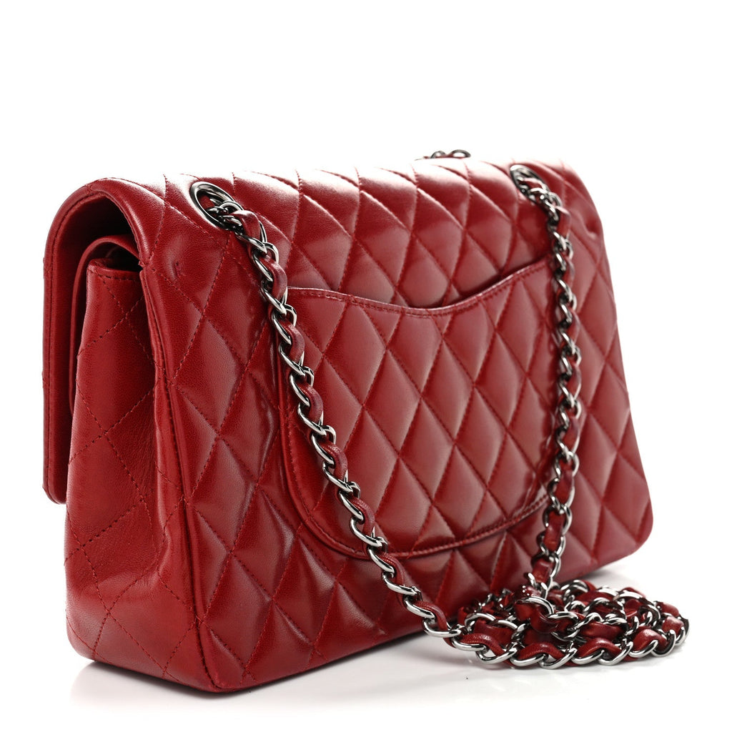 Lambskin Quilted Medium Double Flap Red