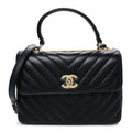 Lambskin Chevron Quilted Small Trendy CC Flap Dual Handle Bag Black