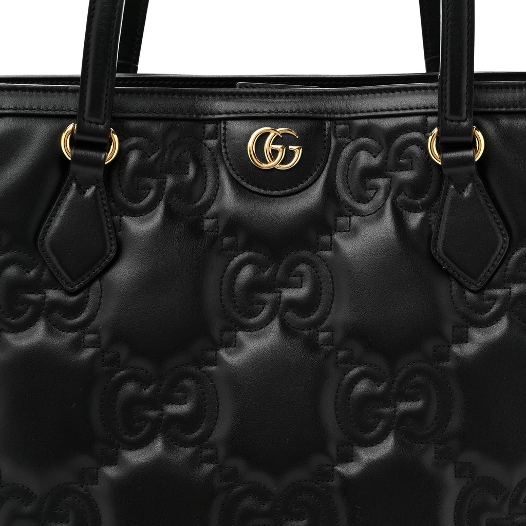 Calfskin GG Matelasse Medium Ophidia Shopping Tote Black