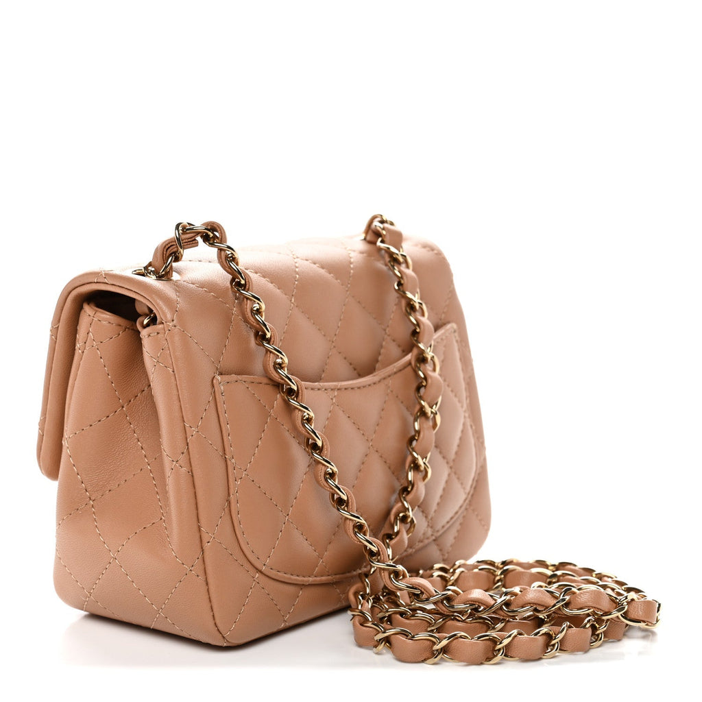 Lambskin Quilted Mini Square Flap Brown
