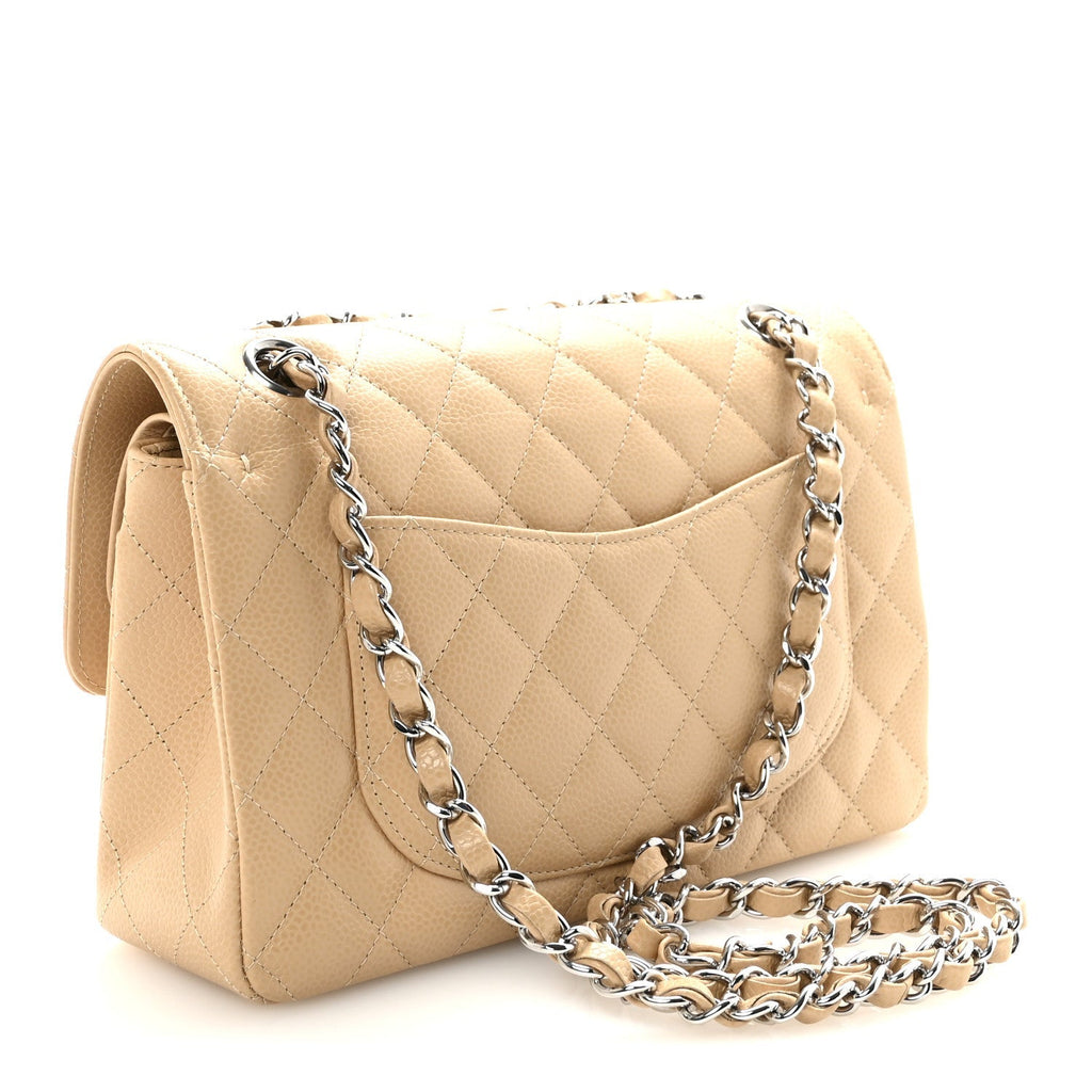 Caviar Quilted Small Double Flap Beige