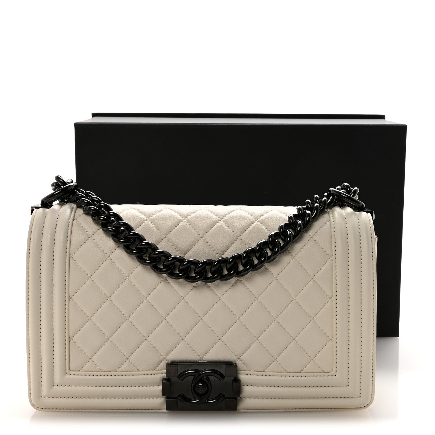 Calfskin Quilted Medium Boy Flap White
