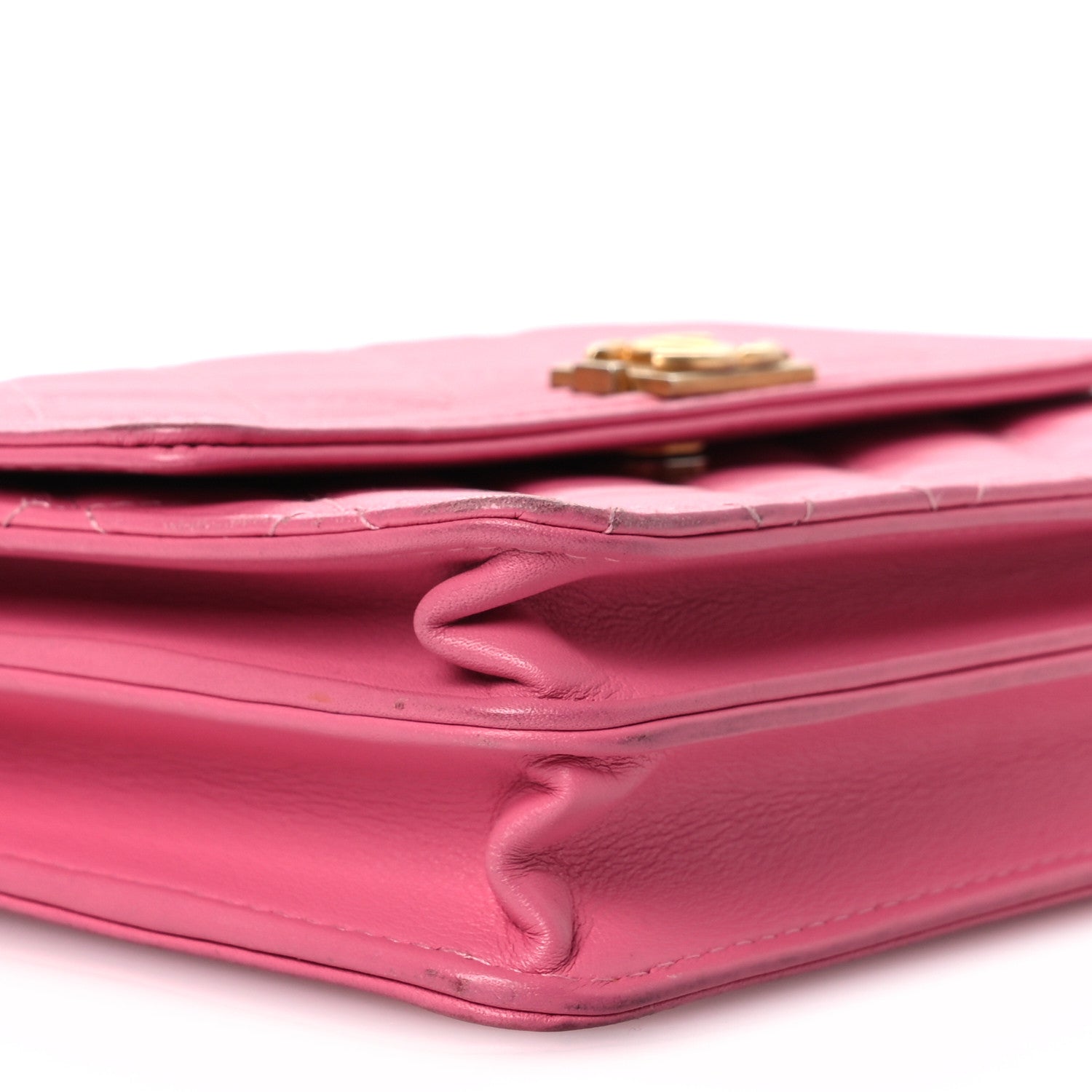 Lambskin Quilted Boy Square Wallet on Chain WOC Pink