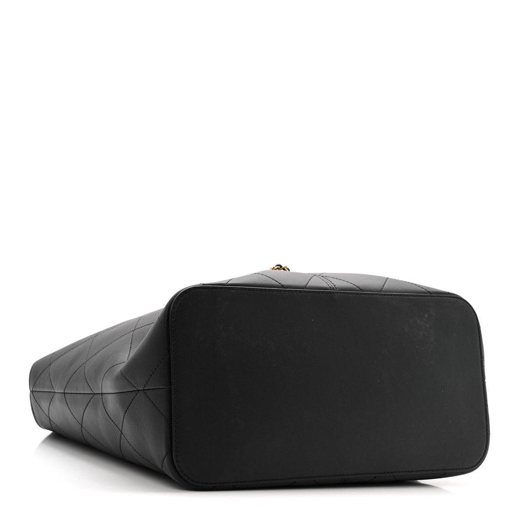 Calfskin Quilted Large Shopping Bag Black