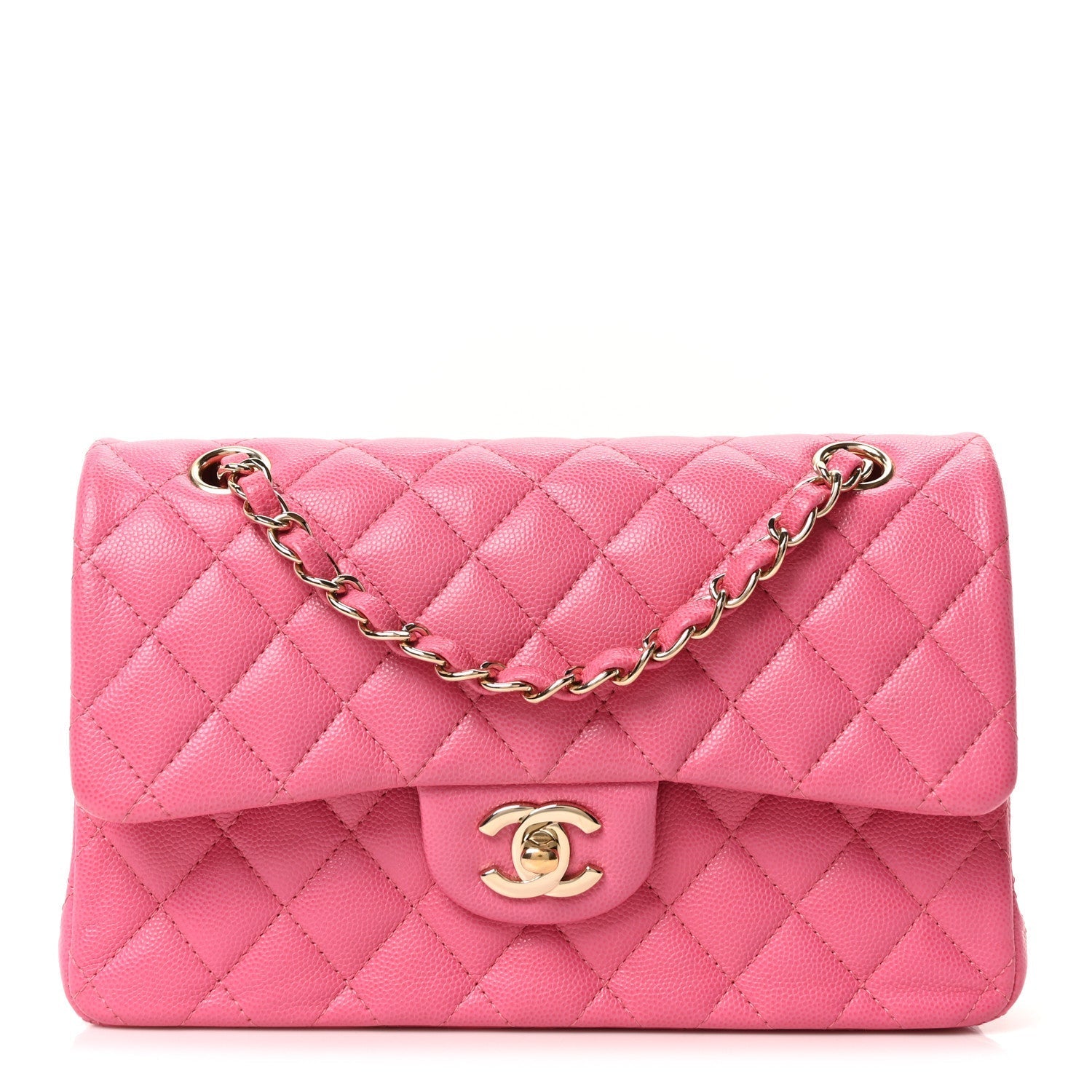 Caviar Quilted Small Double Flap Pink