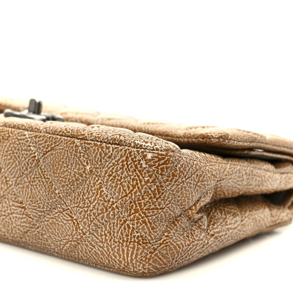 Crinkled Patent Quilted Medium Double Flap Beige
