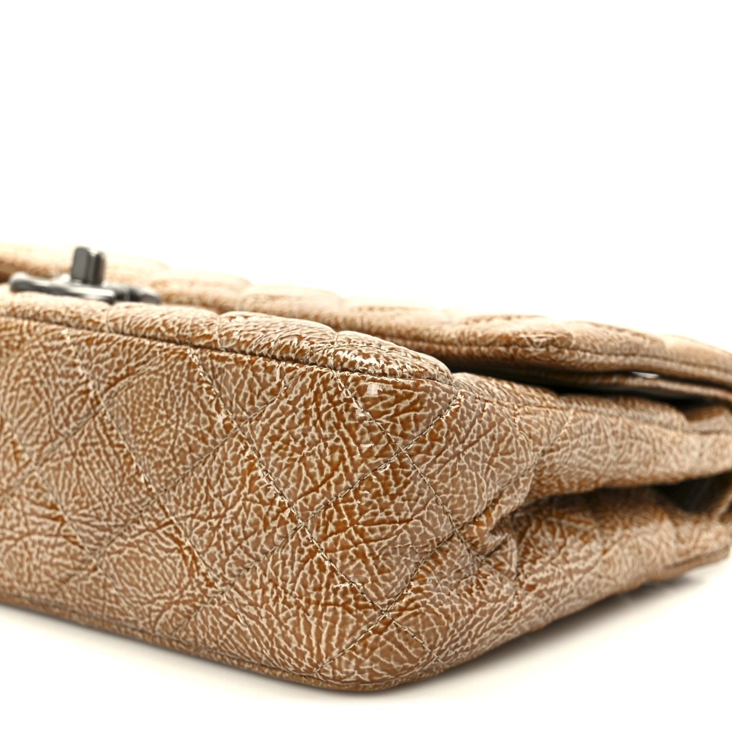 Crinkled Patent Quilted Medium Double Flap Beige